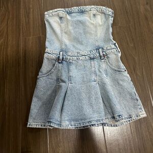 ZARA sleeveless denim pleated dress